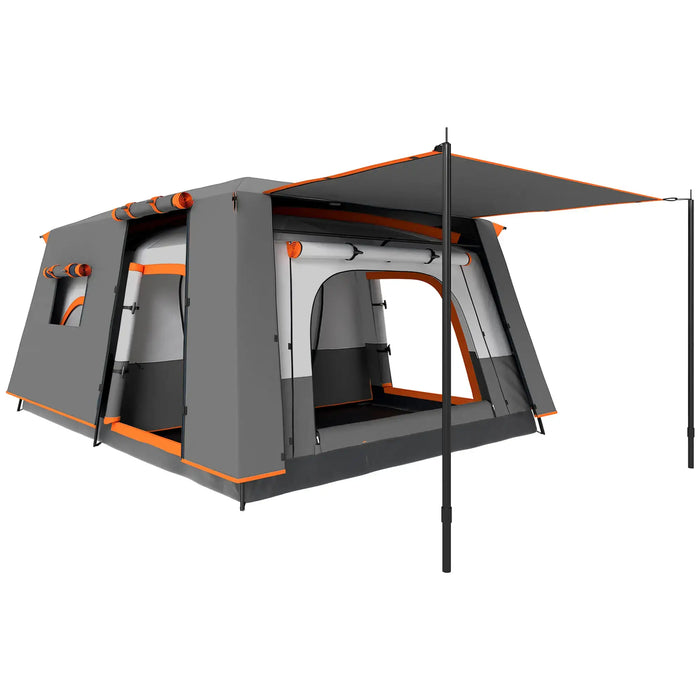 Double Layer Tunnel Tent with Porch, Living Area and 2 Bedrooms in Grey (4 - 6 persons) - Little and Giant Explorers Outsunny