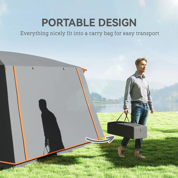 Double Layer Tunnel Tent with Porch, Living Area and 2 Bedrooms in Grey (4 - 6 persons) - Little and Giant Explorers Outsunny