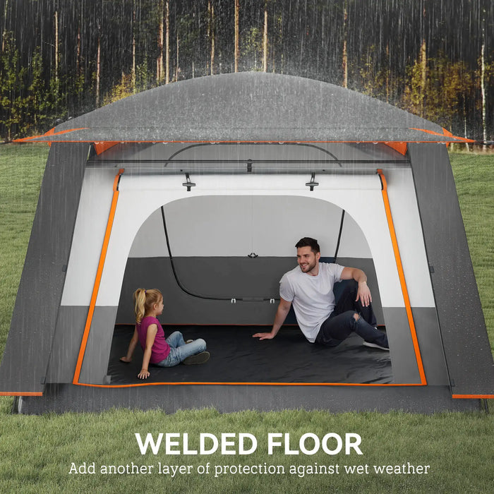 Double Layer Tunnel Tent with Porch, Living Area and 2 Bedrooms in Grey (4 - 6 persons) - Little and Giant Explorers Outsunny