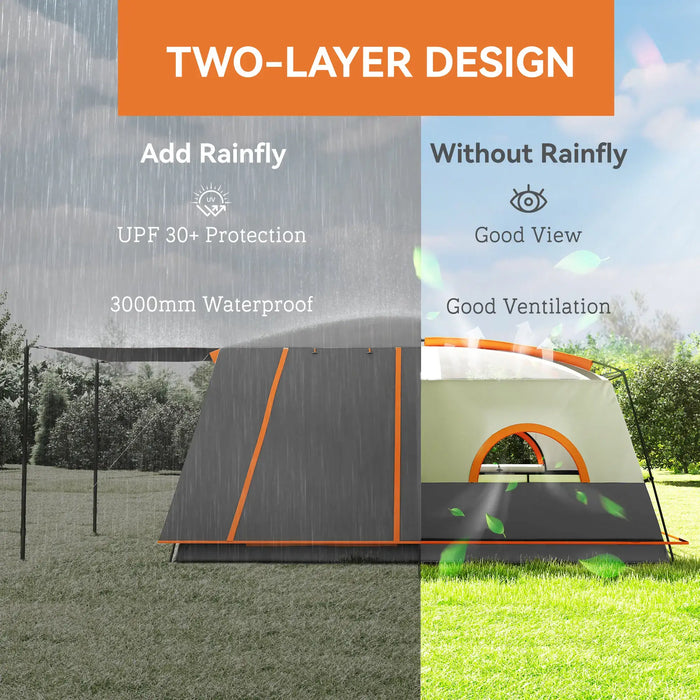 Double Layer Tunnel Tent with Porch, Living Area and 2 Bedrooms in Grey (4 - 6 persons) - Little and Giant Explorers Outsunny