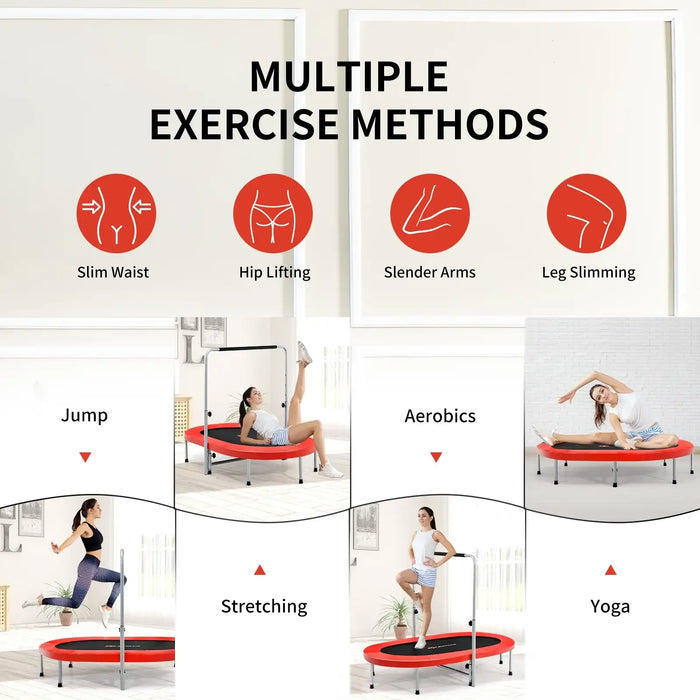 Double Oval Trampoline with Adjustable Handle - Red | 2-Person Fitness Rebounder COSTWAY - Little and Giant Explorers Costway