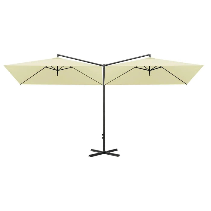 Double Parasol with Steel Pole in Sand (600 x 300cm) - Little and Giant Explorers vidaXL