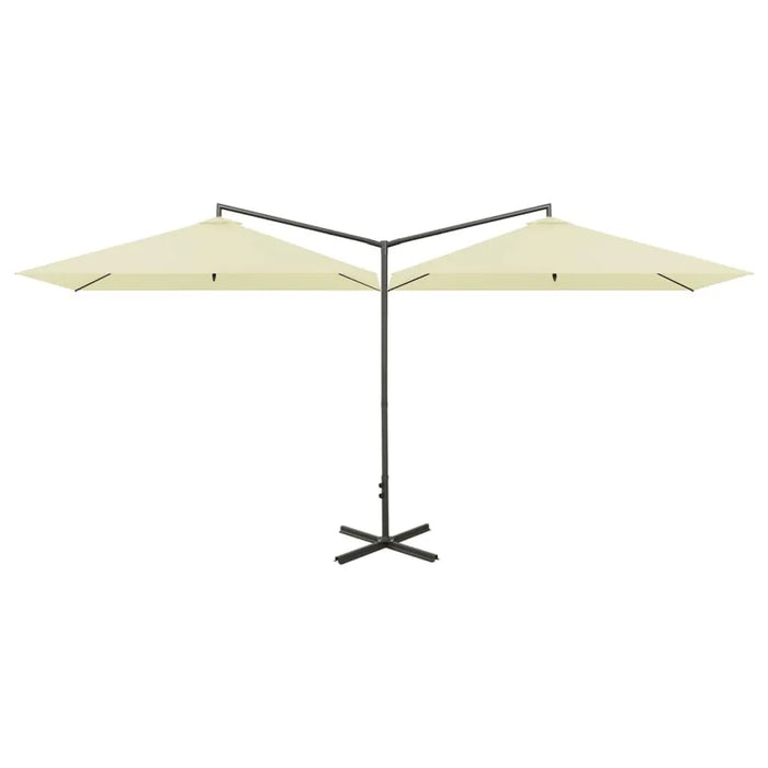 Double Parasol with Steel Pole in Sand (600 x 300cm) - Little and Giant Explorers vidaXL