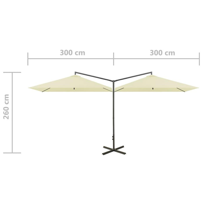 Double Parasol with Steel Pole in Sand (600 x 300cm) - Little and Giant Explorers vidaXL