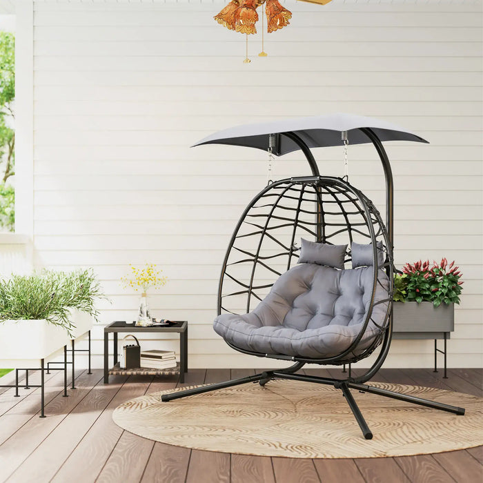 Rattan Double Hanging Egg Chair with Canopy and Cushions - Little and Giant Explorers Outsunny