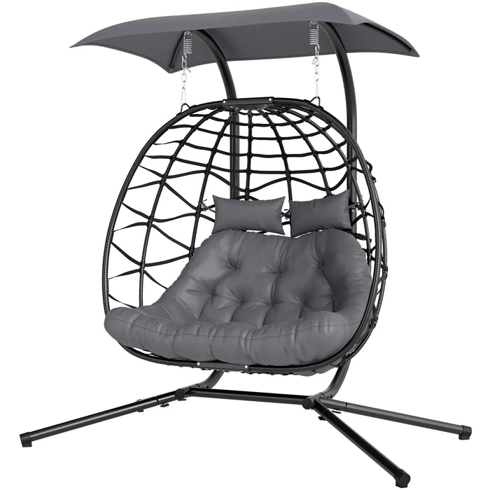 Rattan Double Hanging Egg Chair with Canopy and Cushions - Little and Giant Explorers Outsunny