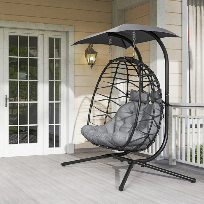 Rattan Double Hanging Egg Chair with Canopy and Cushions - Little and Giant Explorers Outsunny
