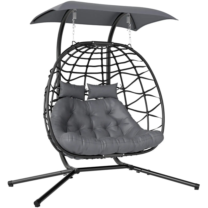 Rattan Double Hanging Egg Chair with Canopy and Cushions - Little and Giant Explorers Outsunny