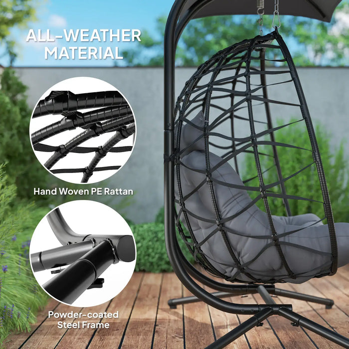 Rattan Double Hanging Egg Chair with Canopy and Cushions - Little and Giant Explorers Outsunny