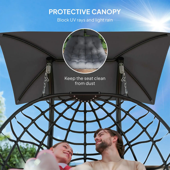 Rattan Double Hanging Egg Chair with Canopy and Cushions - Little and Giant Explorers Outsunny