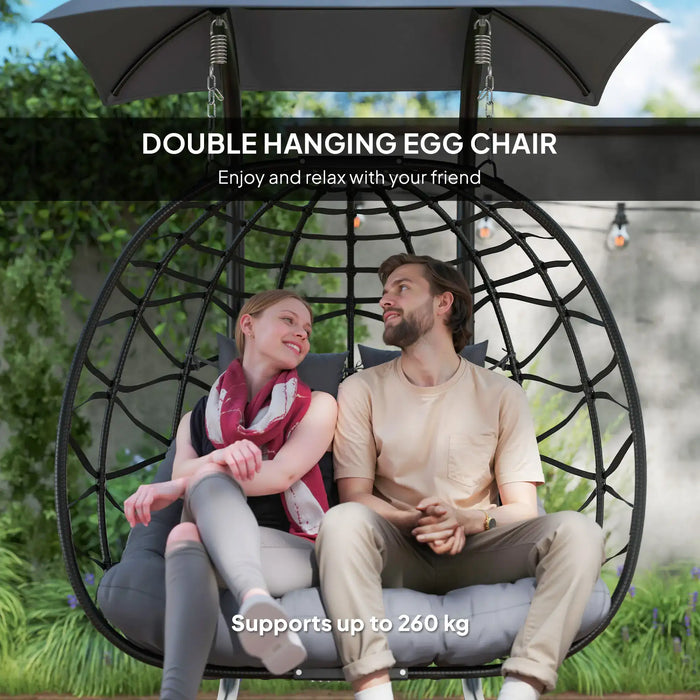 Rattan Double Hanging Egg Chair with Canopy and Cushions - Little and Giant Explorers Outsunny