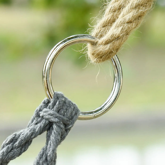 Two-Seater Boho Macrame Hammock Swing in Grey - Little and Giant Explorers Outsunny