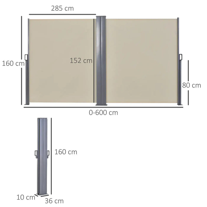 Retractable Double Awning in Beige (600 x 180cm) - Little and Giant Explorers Outsunny
