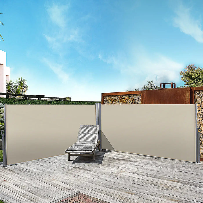 Retractable Double Awning in Beige (600 x 180cm) - Little and Giant Explorers Outsunny