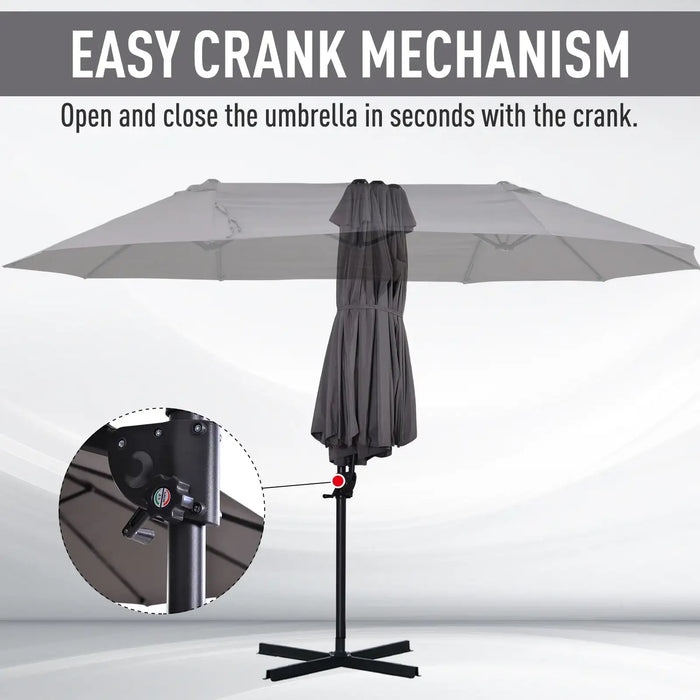 Double Canopy Offset Parasol Umbrella with Steel Pole in Grey - Little and Giant Explorers Outsunny
