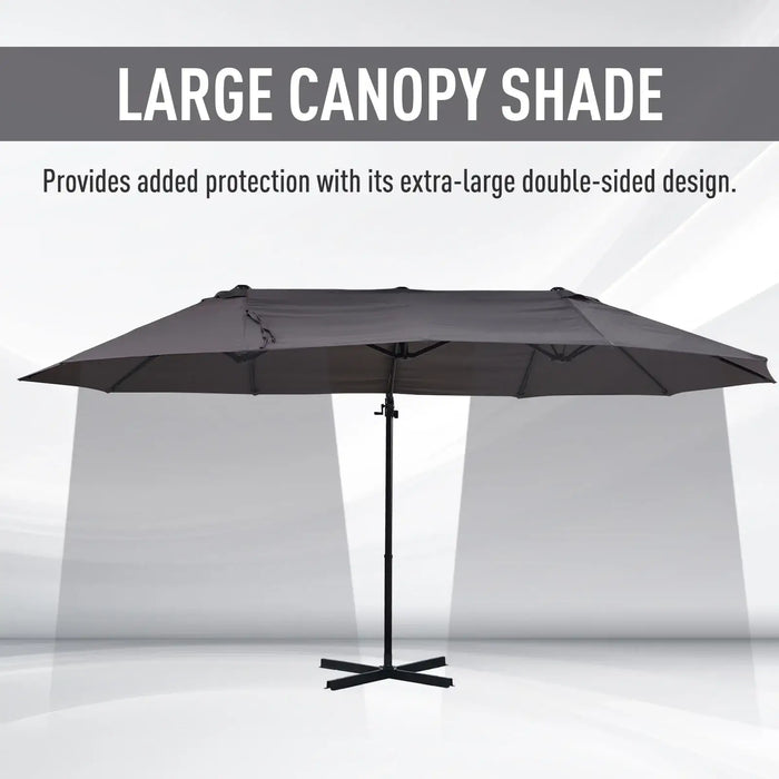 Double Canopy Offset Parasol Umbrella with Steel Pole in Grey - Little and Giant Explorers Outsunny