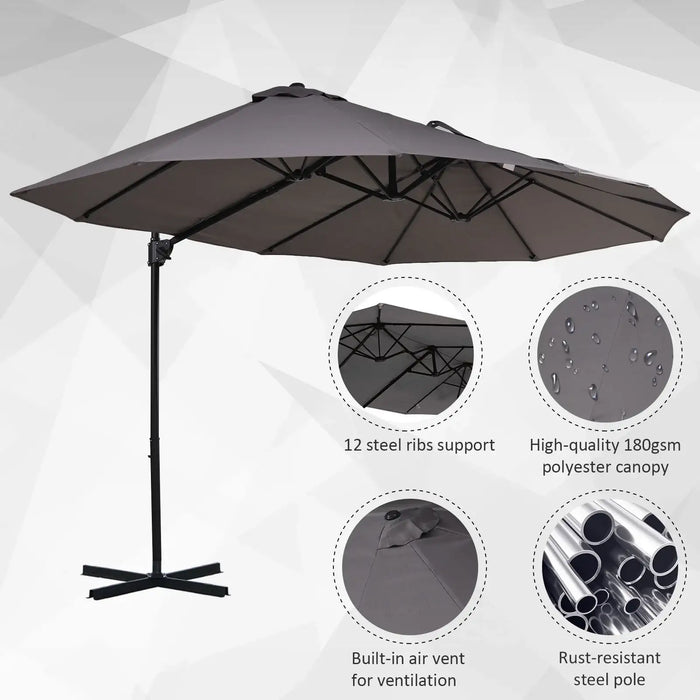Double Canopy Offset Parasol Umbrella with Steel Pole in Grey - Little and Giant Explorers Outsunny