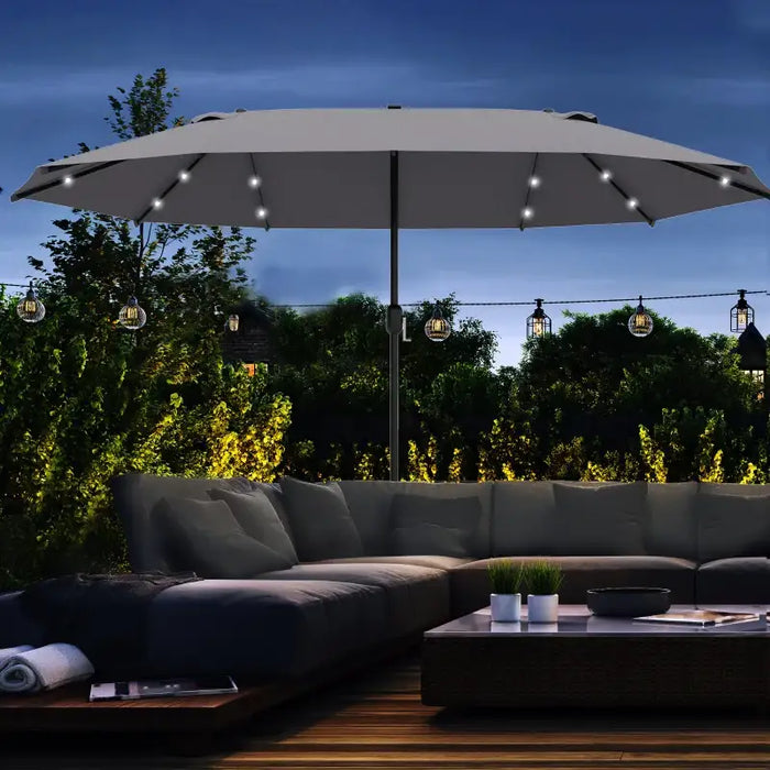 Double-Sided Garden Parasol – 4.4m Length | 36 Solar LED Lights in Dark Grey OUTSUNNY - Little and Giant Explorers Outsunny
