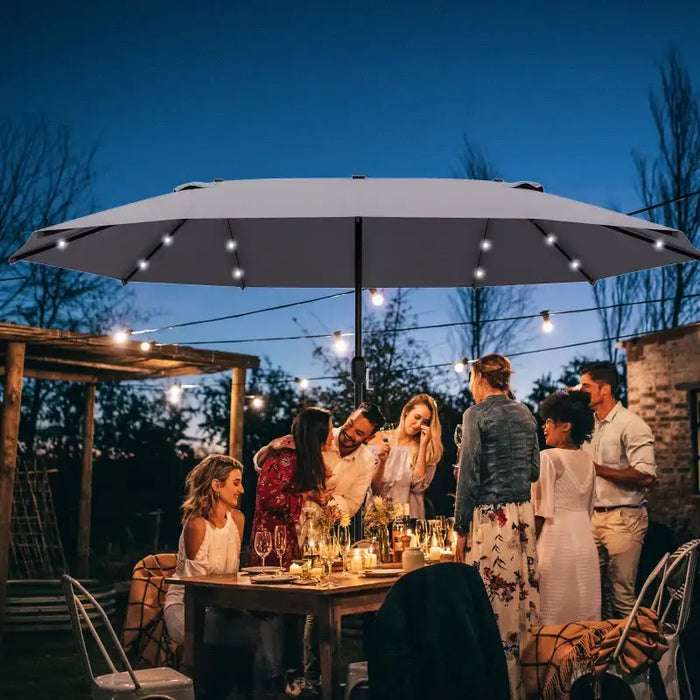 Double-Sided Garden Parasol – 4.4m Length | 36 Solar LED Lights in Dark Grey OUTSUNNY - Little and Giant Explorers Outsunny