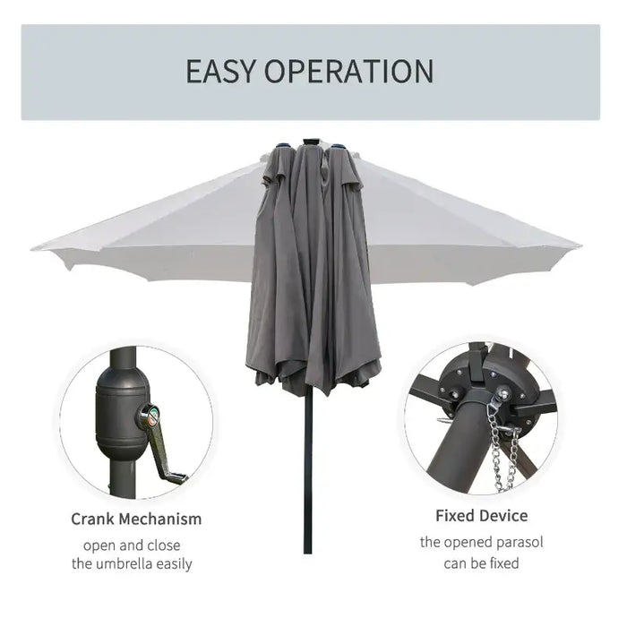 Double-Sided Garden Parasol – 4.4m Length | 36 Solar LED Lights in Dark Grey OUTSUNNY - Little and Giant Explorers Outsunny