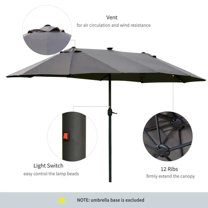 Double-Sided Garden Parasol – 4.4m Length | 36 Solar LED Lights in Dark Grey OUTSUNNY - Little and Giant Explorers Outsunny