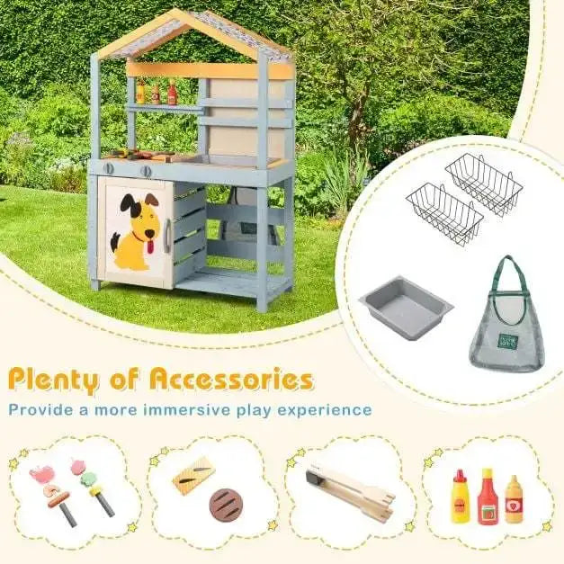 Double-Sided Mud Kitchen Multicolour | BBQ Grill and Grocery Store Combination - Little and Giant Explorers Costway