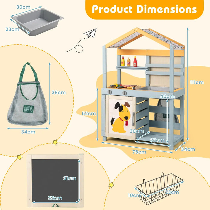 Double-Sided Mud Kitchen Multicolour | BBQ Grill and Grocery Store Combination - Little and Giant Explorers Costway