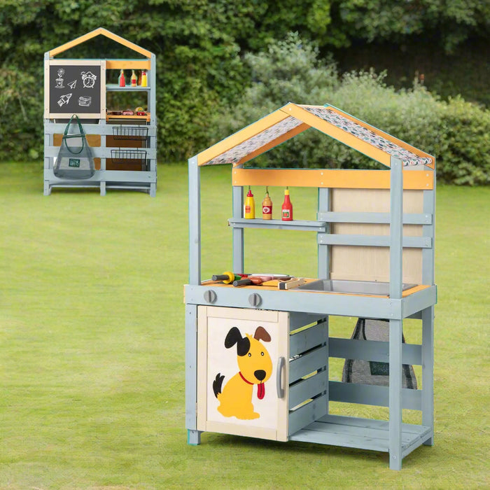 Double-Sided Mud Kitchen Multicolour | BBQ Grill and Grocery Store Combination - Little and Giant Explorers Costway