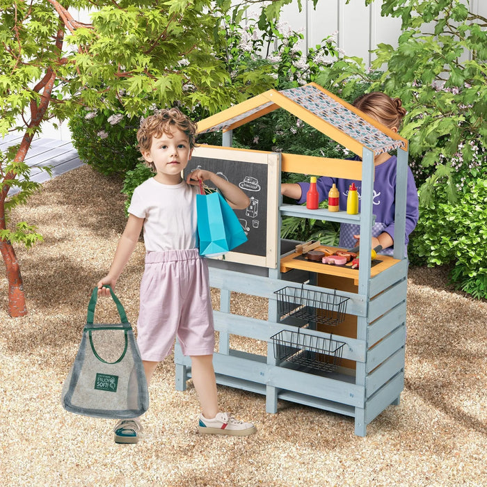 Double-Sided Mud Kitchen Multicolour | BBQ Grill and Grocery Store Combination - Little and Giant Explorers Costway