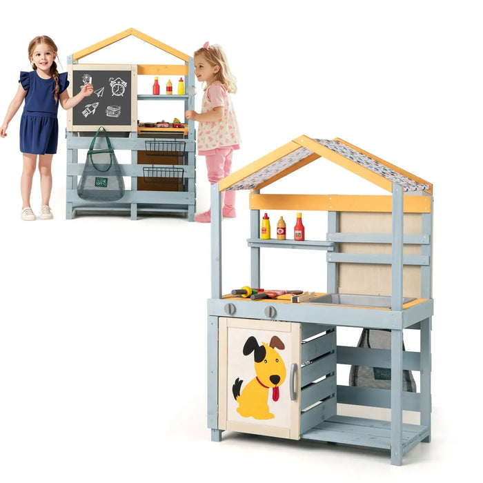 Double-Sided Mud Kitchen Multicolour | BBQ Grill and Grocery Store Combination - Little and Giant Explorers Costway