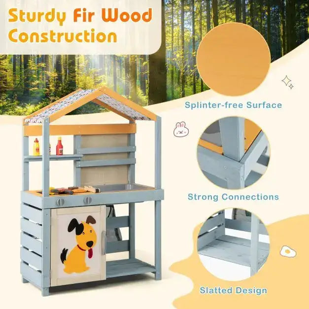 Double-Sided Mud Kitchen Multicolour | BBQ Grill and Grocery Store Combination - Little and Giant Explorers Costway