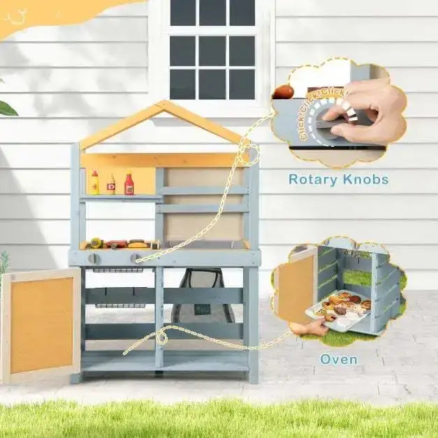 Double-Sided Mud Kitchen Multicolour | BBQ Grill and Grocery Store Combination - Little and Giant Explorers Costway