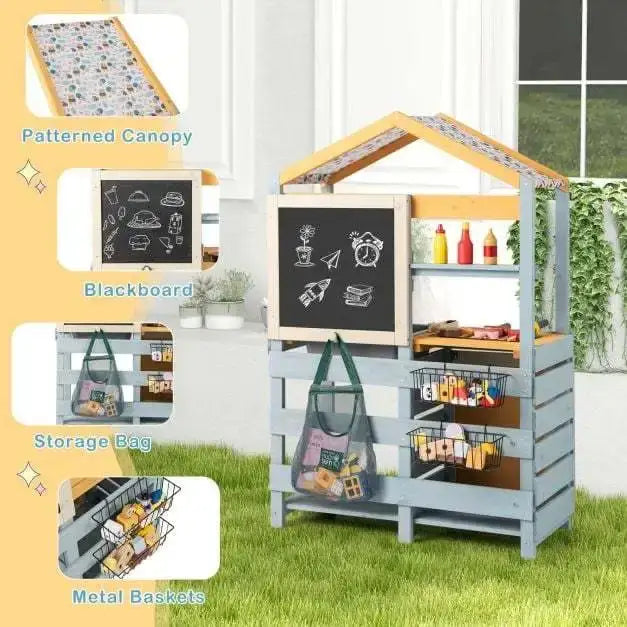 Double-Sided Mud Kitchen Multicolour | BBQ Grill and Grocery Store Combination - Little and Giant Explorers Costway