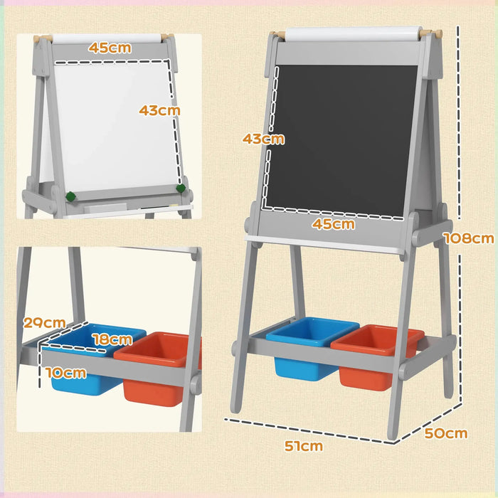 Double Sided Painting Easel with Chalk Board in Grey - Little and Giant Explorers AIYAPLAY