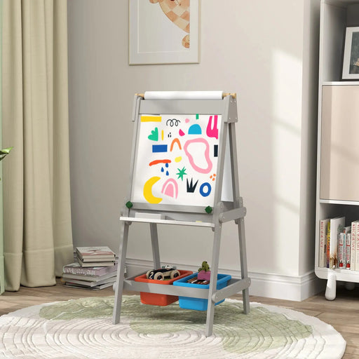 Double Sided Painting Easel with Chalk Board in Grey - Little and Giant Explorers AIYAPLAY