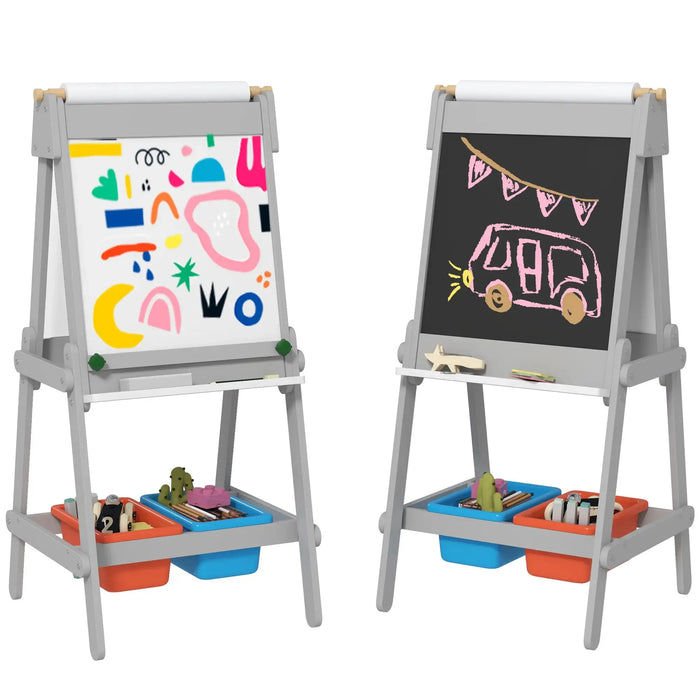 Double Sided Painting Easel with Chalk Board in Grey - Little and Giant Explorers AIYAPLAY