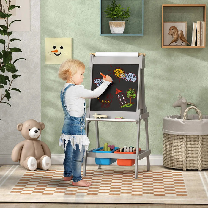 Double Sided Painting Easel with Chalk Board in Grey - Little and Giant Explorers AIYAPLAY