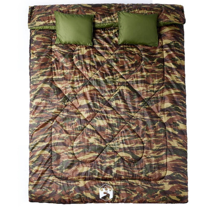 Double Sleeping Bag with Pillows for Adults Camping 3-4 Seasons in Camouflage - Little and Giant Explorers vidaXL