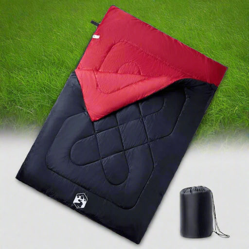 Double Sleeping Bag with Pillows for Adults Camping 3-4 Seasons in Black and Red - Little and Giant Explorers vidaXL