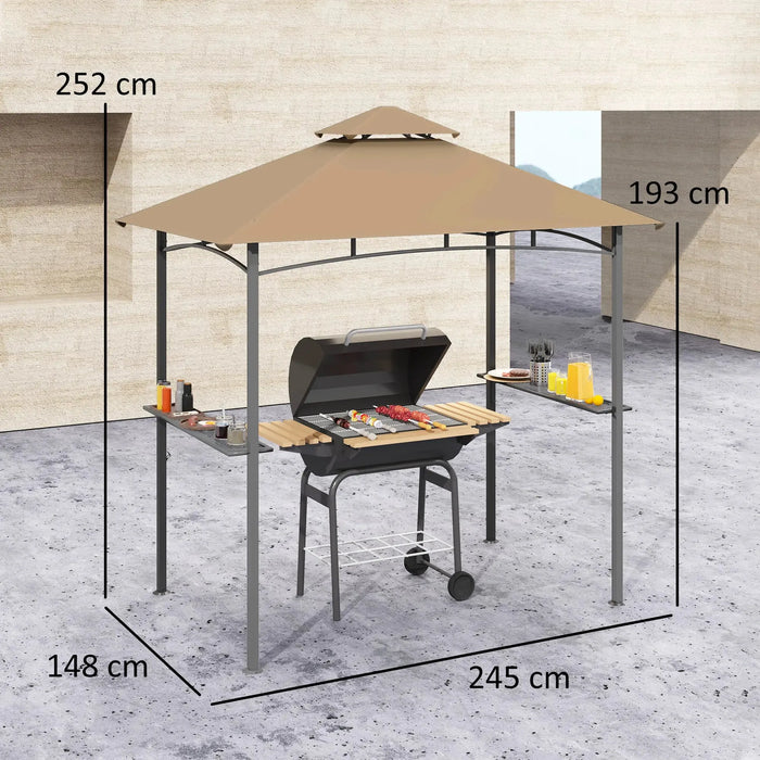 Double-Tier BBQ Gazebo Shelter in Khaki 2.5M (8ft) - Little and Giant Explorers Outsunny