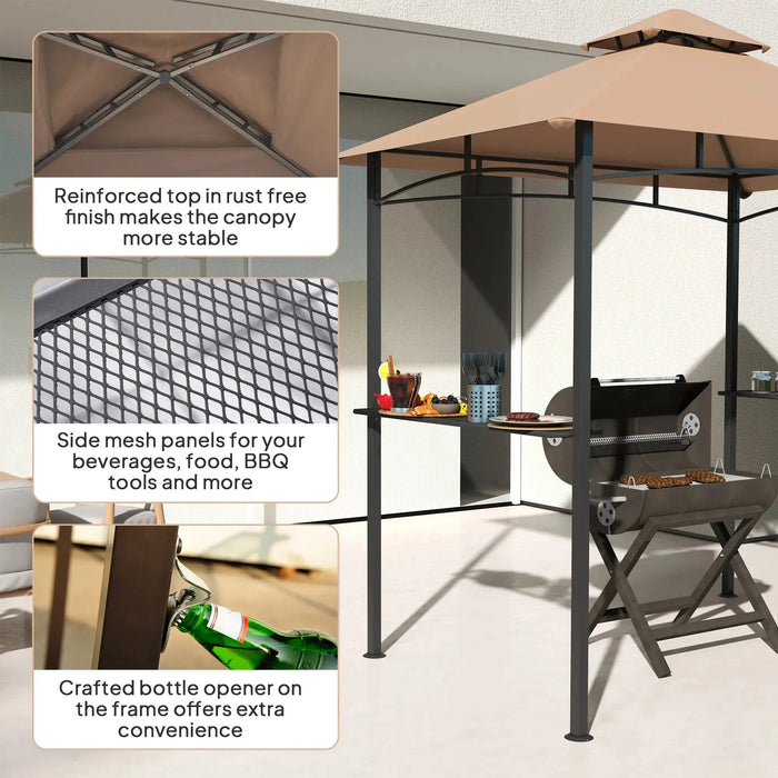 Double-Tier BBQ Gazebo Shelter in Khaki 2.5M (8ft) - Little and Giant Explorers Outsunny