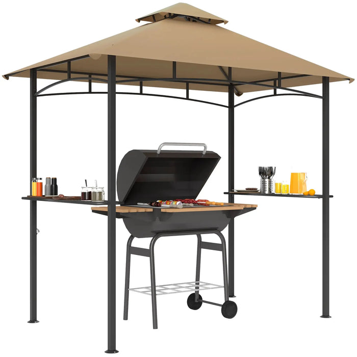 Double-Tier BBQ Gazebo Shelter in Khaki 2.5M (8ft) - Little and Giant Explorers Outsunny