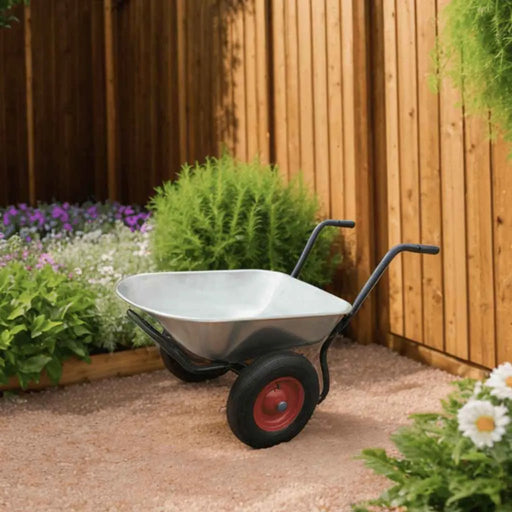 Double-Wheel Hand Barrow – Galvanised Steel Garden Wheelbarrow | 66L Tray Capacity VIDAXL - Little and Giant Explorers vidaXL