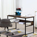 Adjustable industrial drafting table workstation with shelves, laptop and office chair