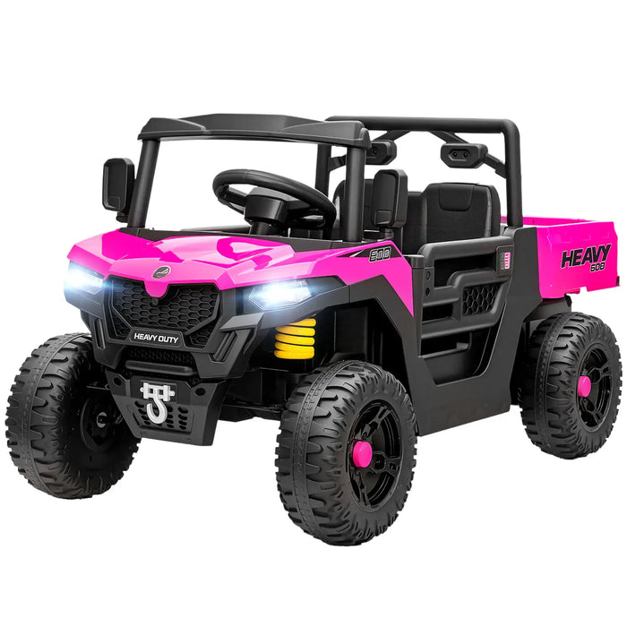 Pink and black toy off-road vehicle on a white background