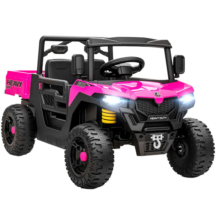 Pink and black toy off-road vehicle on a white background