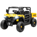 Toy off-road vehicle with yellow and black color scheme on a white background