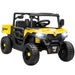 Yellow and black toy off-road vehicle on a white background