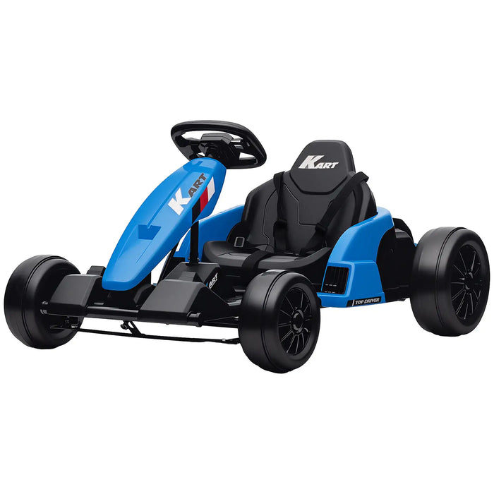 Blue and black go-kart on a white background