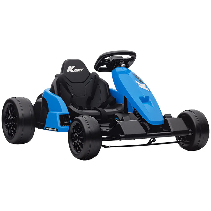 Blue and black go-kart on a white background